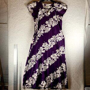 VTG Malihini Hawaii Hawaiian Women's Purple Cotton Floral Maxi Dress Size M 9137